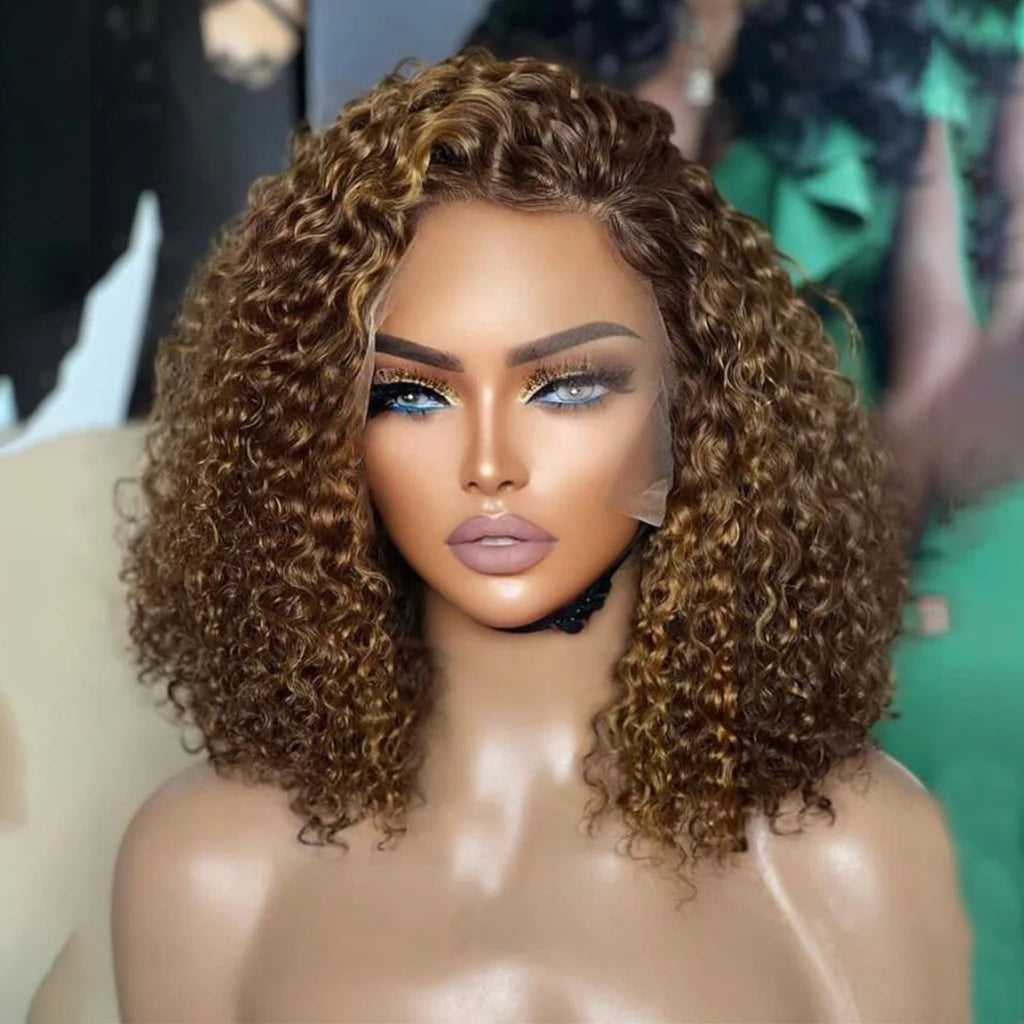 Short Bob Wigs Lace Front Peruvian Virgin Hair Short Curly Human Hair Wigs for Black Women Transparent HD Lace Frontal Wig