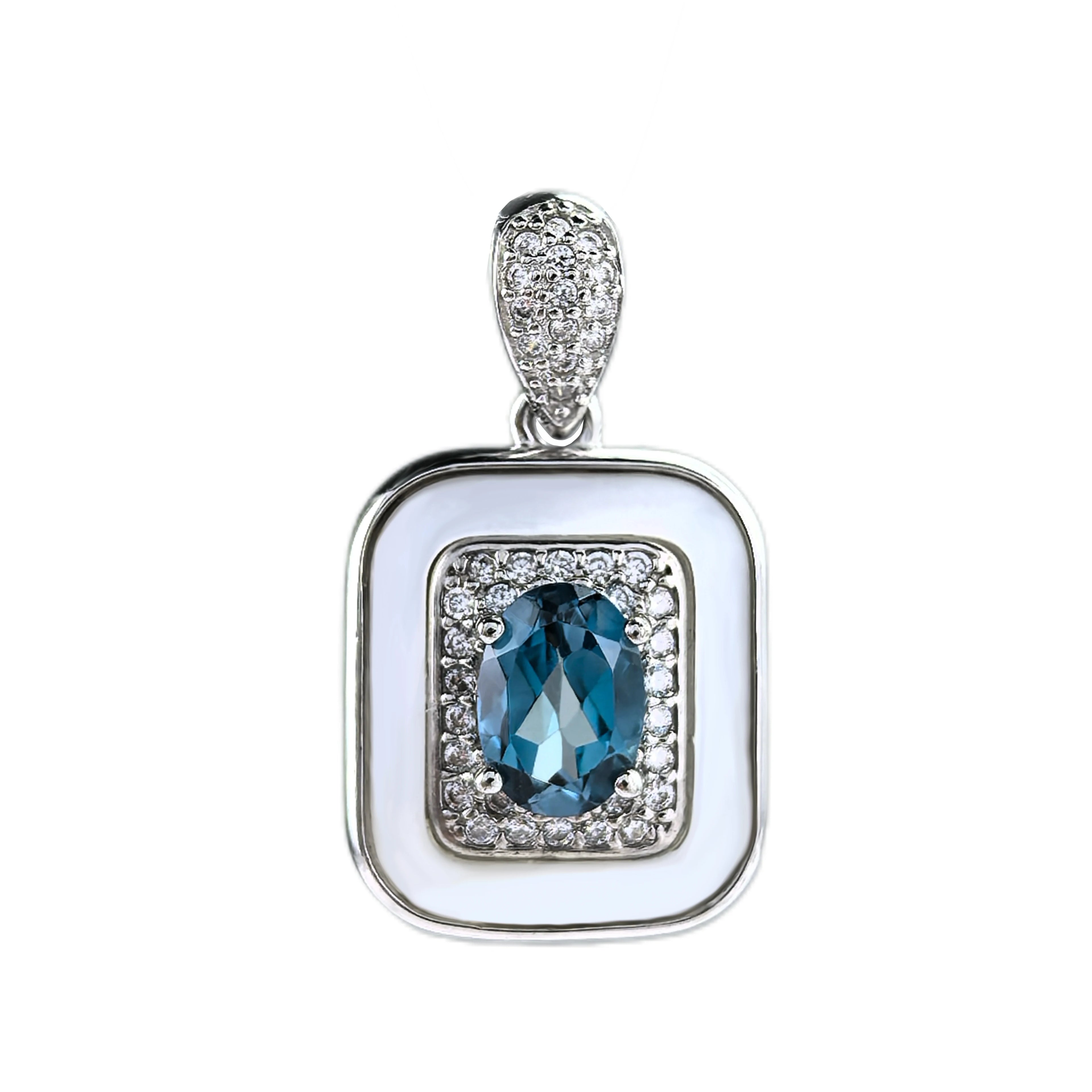 Exquisite Rhodium-Plated 925 Sterling Silver London Blue Topaz Pendant Charm for Women's Anniversary Gift