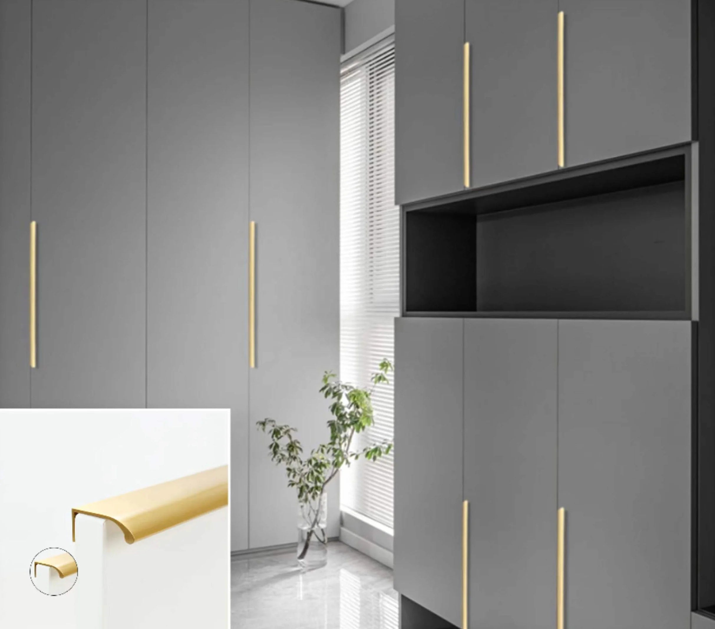 Hot Sale Hidden Concealed Long Brass Wardrobe Handle  Cabinet Door Drawer Pull
