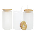 US Warehouse RTS 50pcs/ctn 16oz Glass Can Frosted Sublimation Glass Tumler Mugs with Bamboo Lid and Plastic Straw