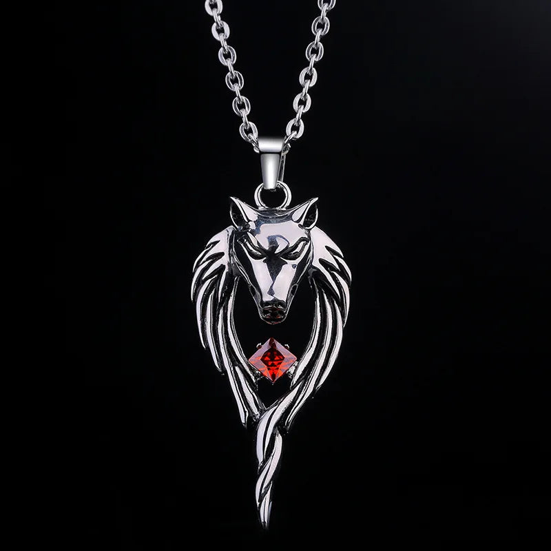Jewelry Red Diamond Pendant Men's Wolf Head Necklace