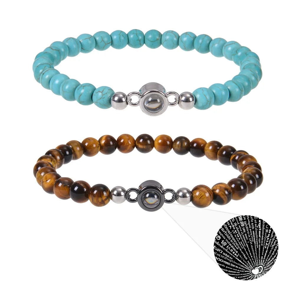 HP Custom Photo Projection Bracelet Heart Handmade Beaded Bracelet Stretchy Projection Bracelet Couple