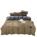 YongHo Modern Japanese Korean Coral Velvet 5 Star Hotel Flat Sheet Duvet Cover 4 Piece Bedding Set for Bedroom