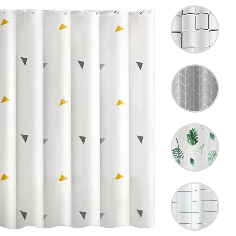Custom Digital Printed Modern Waterproof Punch-Free Eco-Friendly PEVA Anti-Mold Shower Curtain with 12 Hooks