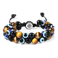 Triple Protection Bracelet Tiger Eye Obsidian Evil Eye Beaded Handmade Braided Bracelets for Men Women