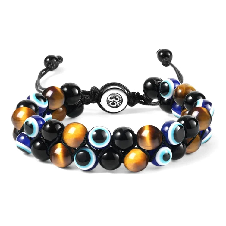 Triple Protection Bracelet Tiger Eye Obsidian Evil Eye Beaded Handmade Braided Bracelets for Men Women