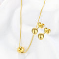 Hot Selling Gold Plated Fashion Chic Round Snake Chain Stainless Steel Ball Bead Charms Necklace and Earrings Studs for Women