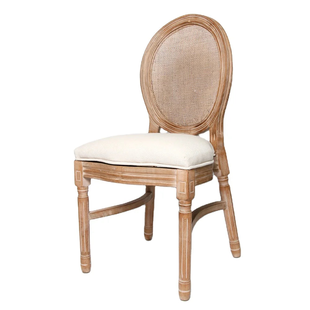 French Antique Louis XVI Dining Chair with Fine Rattan Back for Luxury Wedding Event and Boutique Hotel Furniture