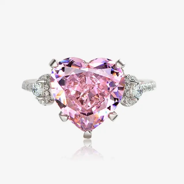 Three Stone Shiny Heart-Shaped Cubic Zirconia Ring Classic Style Rhodium Plated Sterling Silver for Wedding Party Anniversary