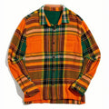 OEM Custom Mens Orange Plaid Shirt Jacket Flannel Tweed Men Overshirt With Two Patch Pockets