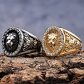 Ready to Ship Stainless Steel Gothic Style Gold Crystal Lion of Judah lion Head Signet Animal Rings for Men Women Size 7-15