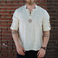 Medieval Pirate Linen Top Shirt Costume Renaissance Mens Nordic Retro T-shirt Beard Cosplay Tee Lace-Up for Adult Belted