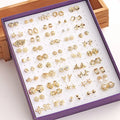 50 Pairs Earring Set Statement Dainty Flower Heart Bow Round Zircon Metal Mini Stud Earring Sets for Women MegaBDM