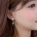 Hot New Fashion 925 Sterling Silver Flower Long Earrings for Women Korean Style Wedding Statement Jewelry with Zircon Stone Gift