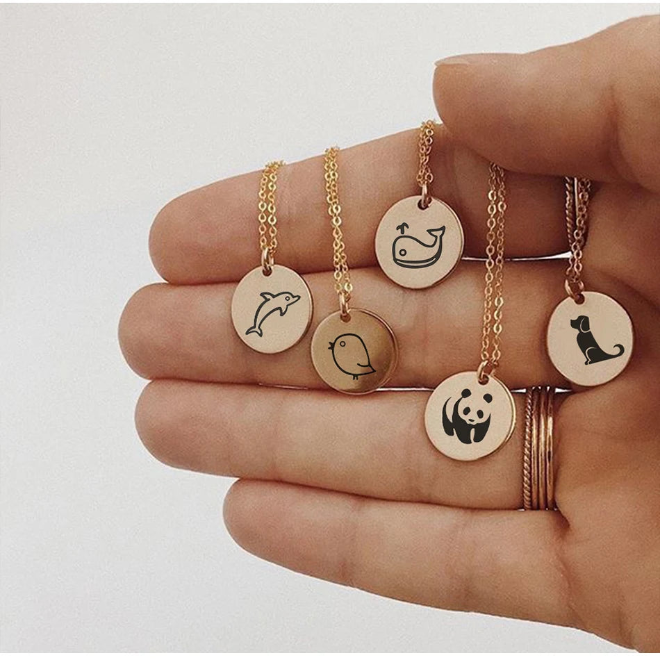 New Arrival Custom Stainless Steel 15MM Round Pendant Animal Patterns Necklace