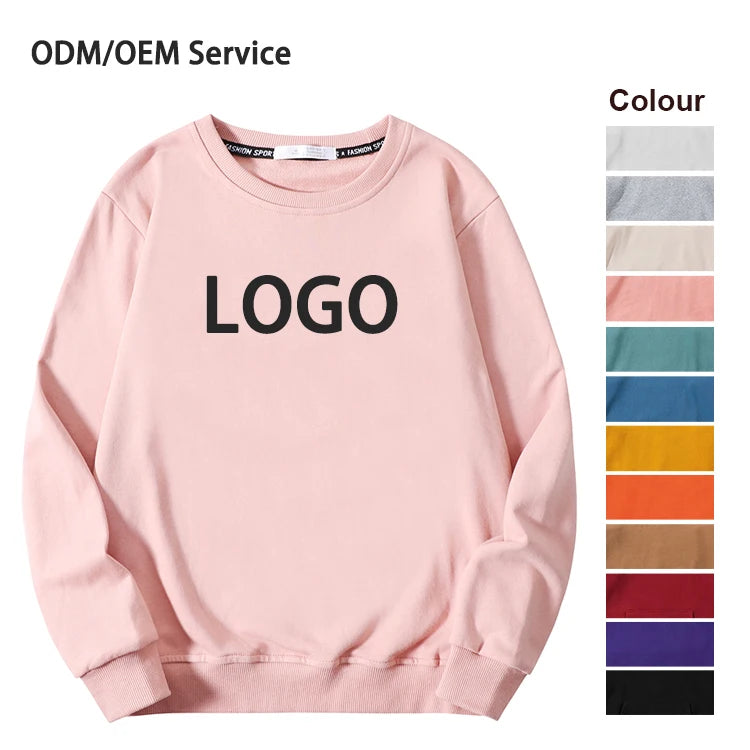 Custom Women's Crew Neck Sweatshirt Pink Polyester Cotton Embroidery Print Autumn Casual Style with Front Logo Plain Design