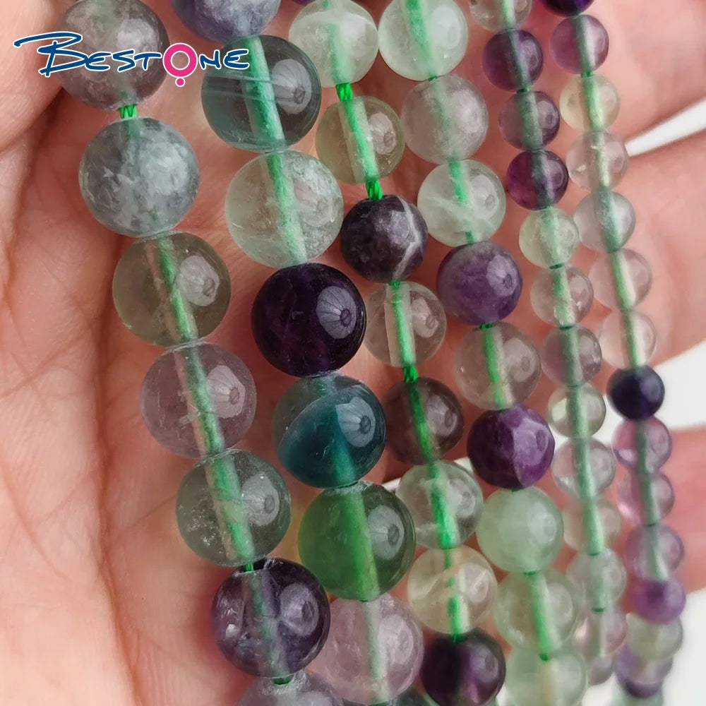 Bestone 4/6/8mm Natural Stone  Beads Green Fluorite Semi-Precious Loose Beads for Jewelry DIY Making