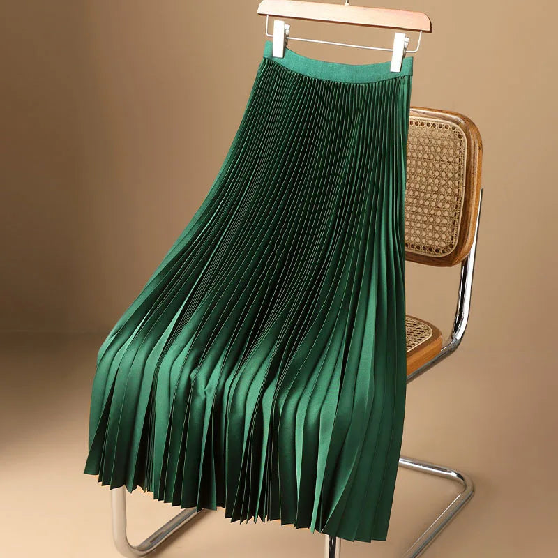 Wholesale 2026 Spring Solid Color High Grade Satin Pleated Skirt Large Size Versatile Women's Half Skirt