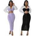 2025 New Arrival Leisure Skirts Set Comfortable Long Sleeve Crop Top 2 Piece Set Women