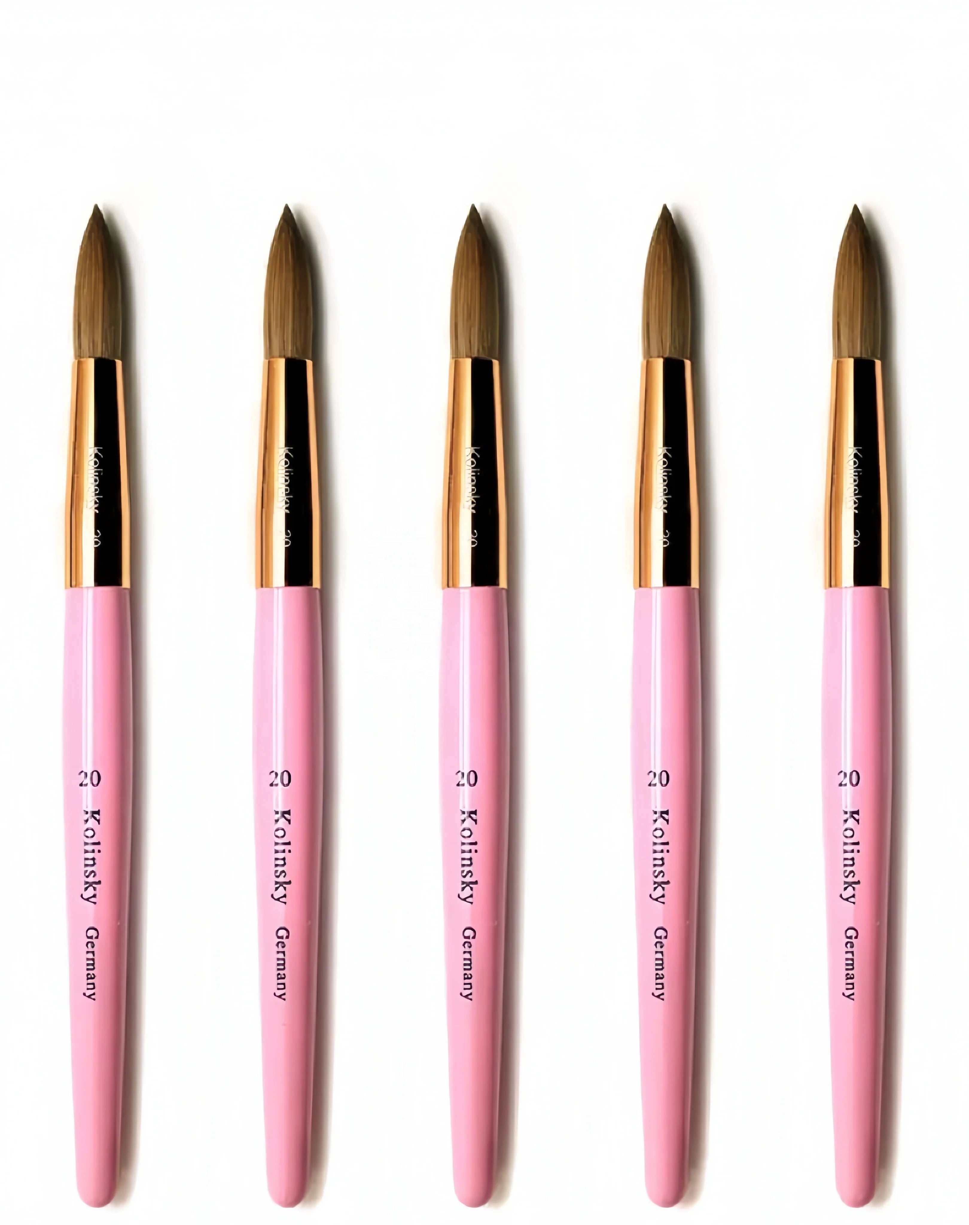 Custom Logo Luxury Pink Wood Handle Round &Crimped 100% Pure Kolinsky Acrylic Brush Oval Acrylic Nail Brush for Acrylic Manicure