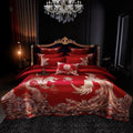 Wholesale Beauty Luxury Wedding Embroidery Solid Color Bridal Bed Sheet 100% Cotton Satin Red Bedding Set