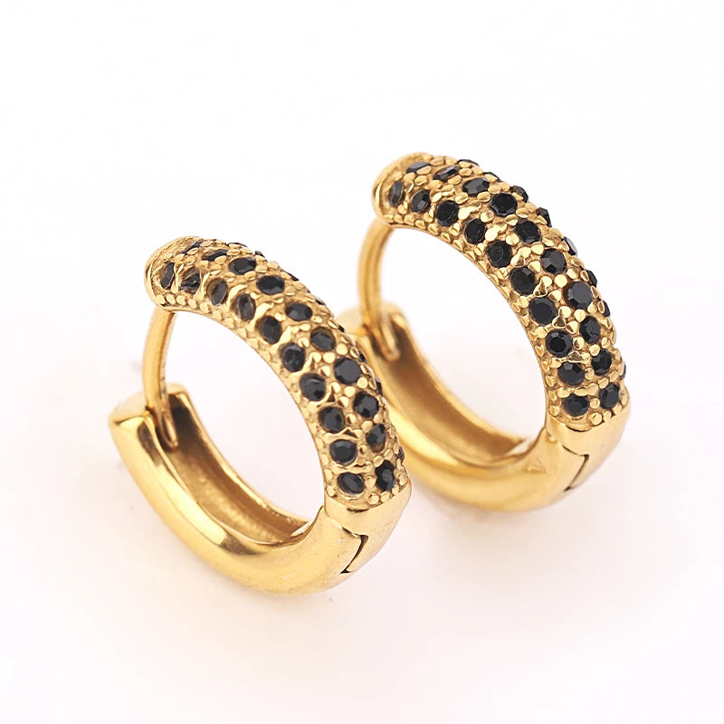 Trending Dropshipping Wholesale Fashion 18k Gold Plated Black Cubic Zirconia Huggie Hoop Earrings for Women