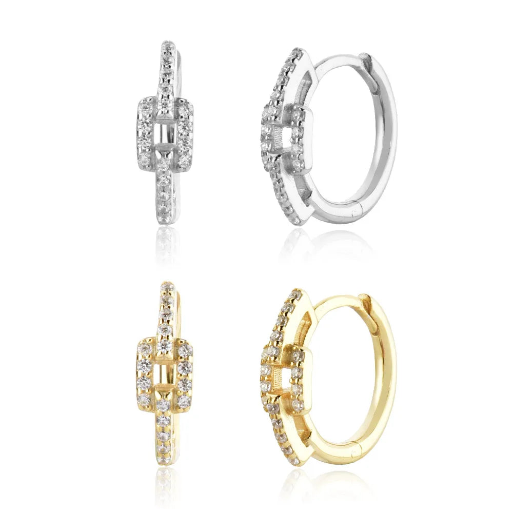 FUAMAY Aretes De Plata 925 Silver Geometry Hoop Earrings 18K Gold Plated Double Geometry Earring With Zircon