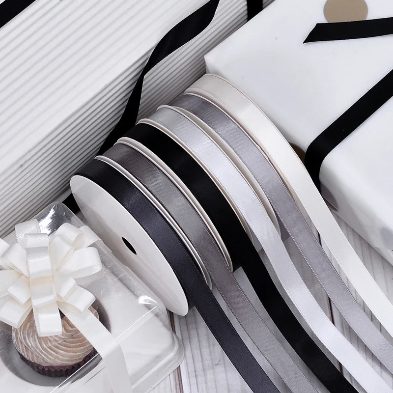 Ribest Black and White Double Faced Satin Ribbon for Gift Packaging 9MM Wholesale