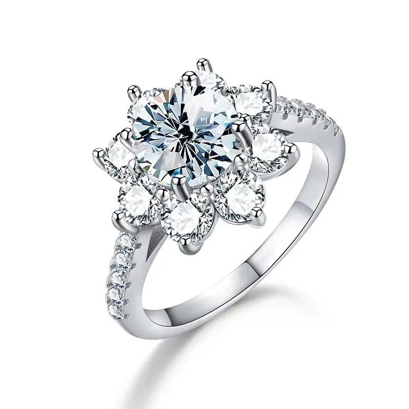 Fine Jewelry  925 Sterling Sliver Elegant Design  1CT/2CT  GRA Certified  Wedding Engagement Moissanite Flower Shape Ring