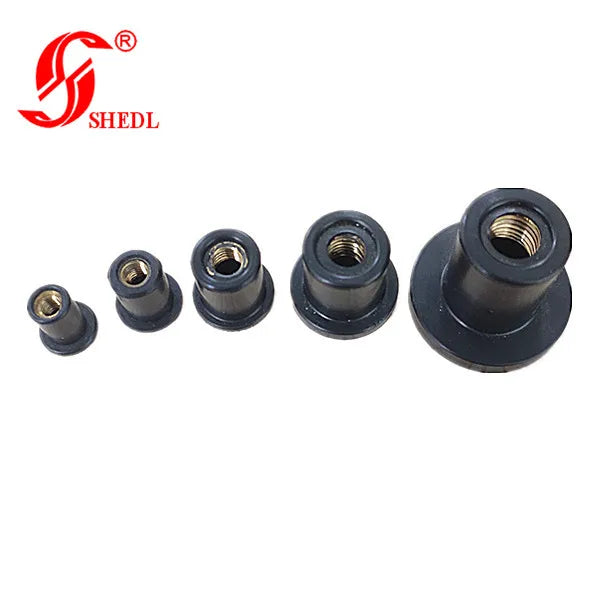 M4 M5 M6 M8 M10 Brass Insert Black Rubber Rivet Well Nut Motorcycle Automobile Windshield Rubber Nut