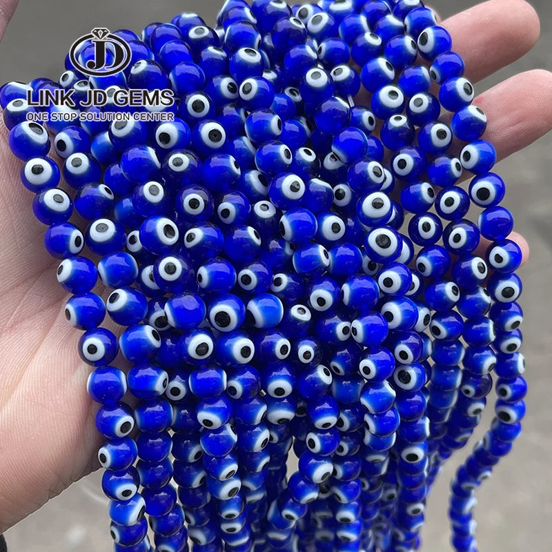 Wholesale 4/6/8/10mm Dark Blue Dyed Color Round Shape Natural Evil Eye Beads Making Bracelet Earring Necklace