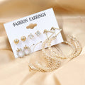 Trendy 6pcs/Set Mix Designs Stud Drop Hoop Earring Set For Women Ear Hoop Geometric Earring Set Jewelry Wholesale