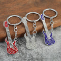 Hot Sale Concert Small Gift Pendant Rhinestone Bling Music Guitar Keychain Metal Car Key Chain