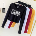 Free Labels Print and hang Tags Crop Sexy Long Sleeve Top Custom Design Deep V-Neck Ladies Long Sleeve Tops