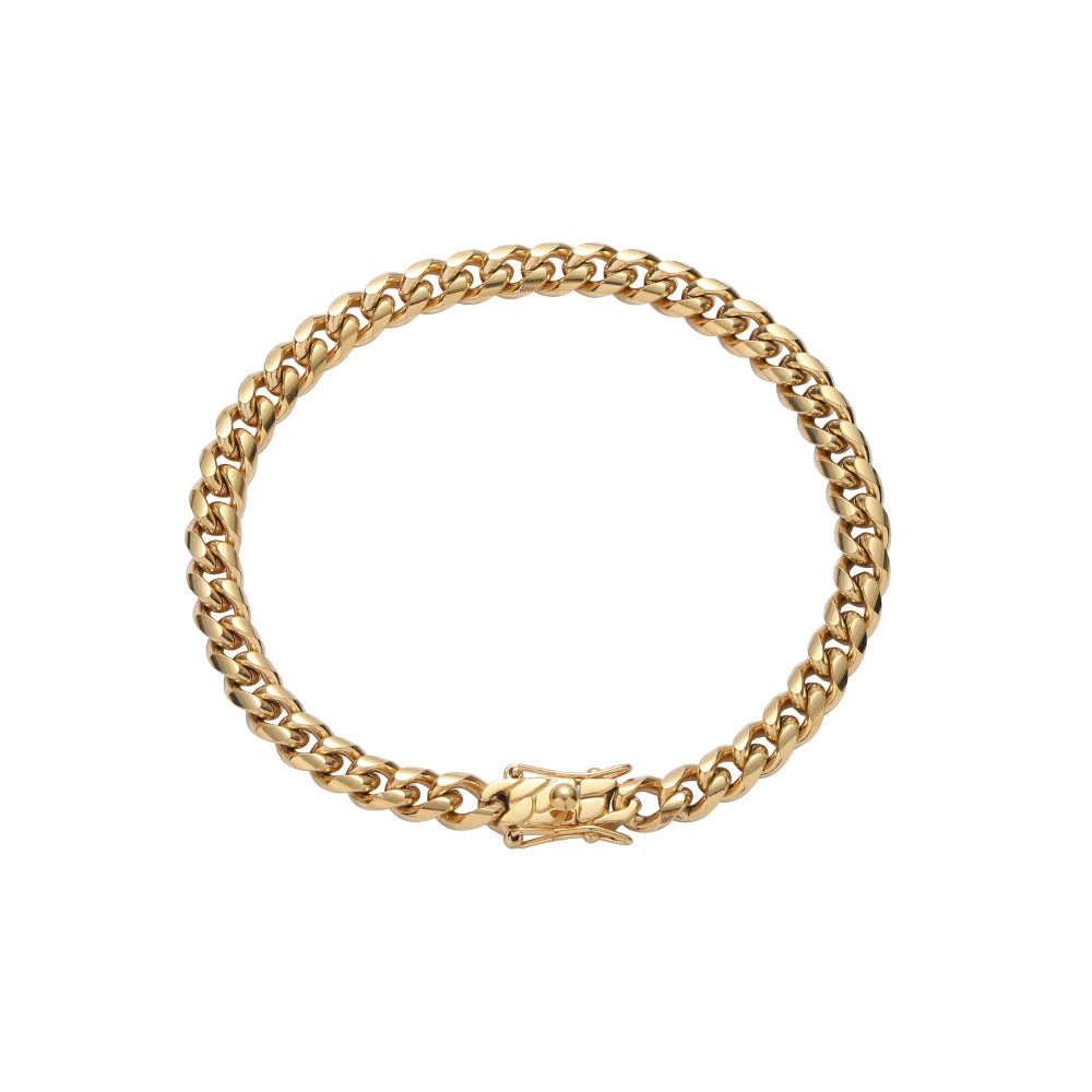 SB003-6MM   6mm 6" 7" 8" 9" 10"  Stainless Steel Cuban Link Bracelet Hip Hop Chain Bracelet