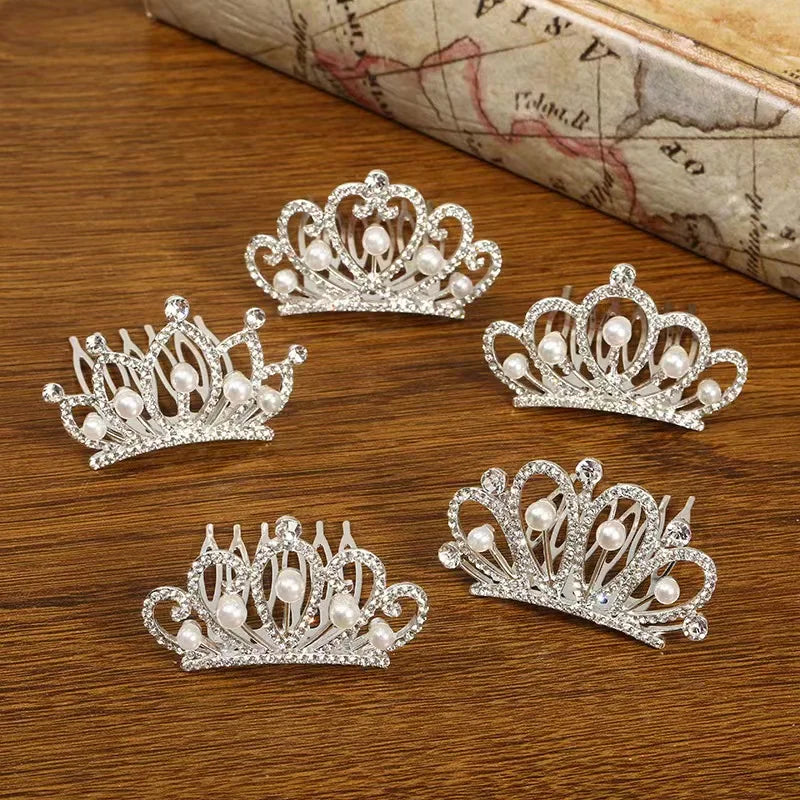 Small Size Kids Hair Comb Accessories Fashion Girl Pearl Tiara Crown With Comb