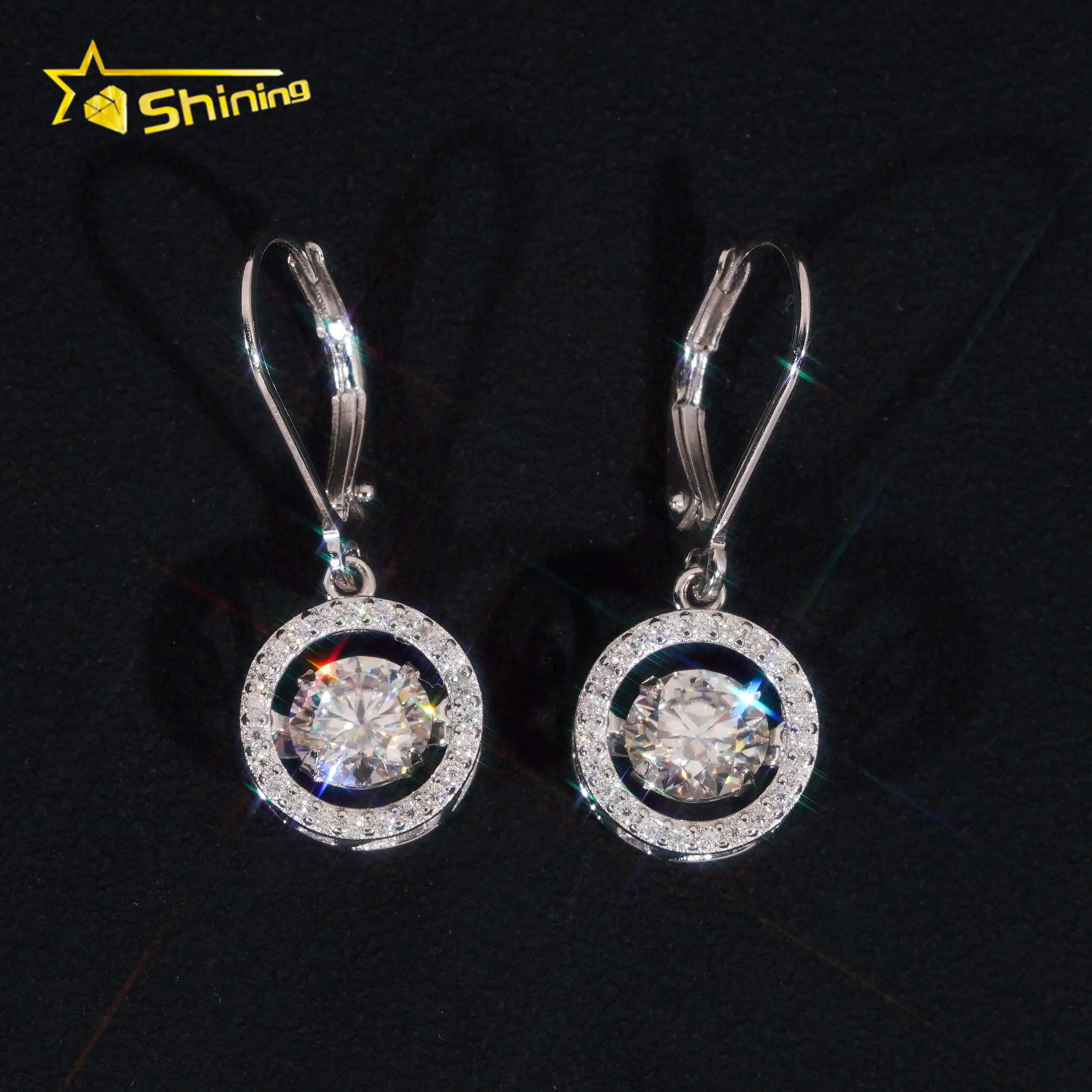 Fine Jewelry Women Drop Earrings Iced Out 925 Solid Silver Moving VVS Moissanite Earrings Hip Hop Hoop Earrings