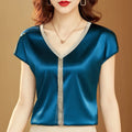 Shirts and Blouses Fashion Woman 2023 Silk Tops Solid V-neck Satin Bat Sleeve for Women Elegant Office Lady Loose Casual