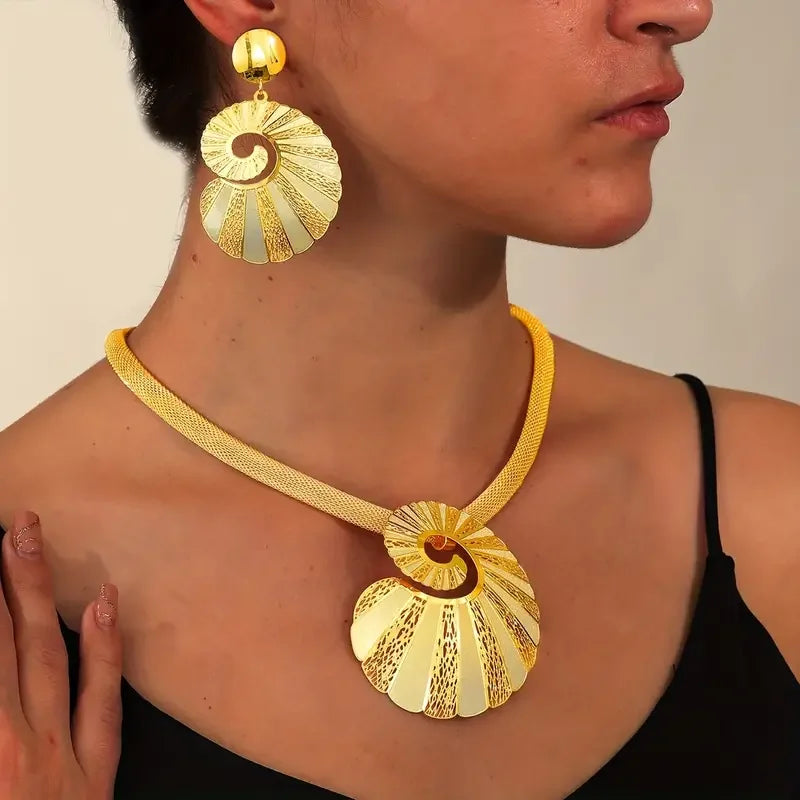 Large Spiral Jewelry Set With Pendant Necklace & Drop Earrings Vintage Style Personality Jewelry Set