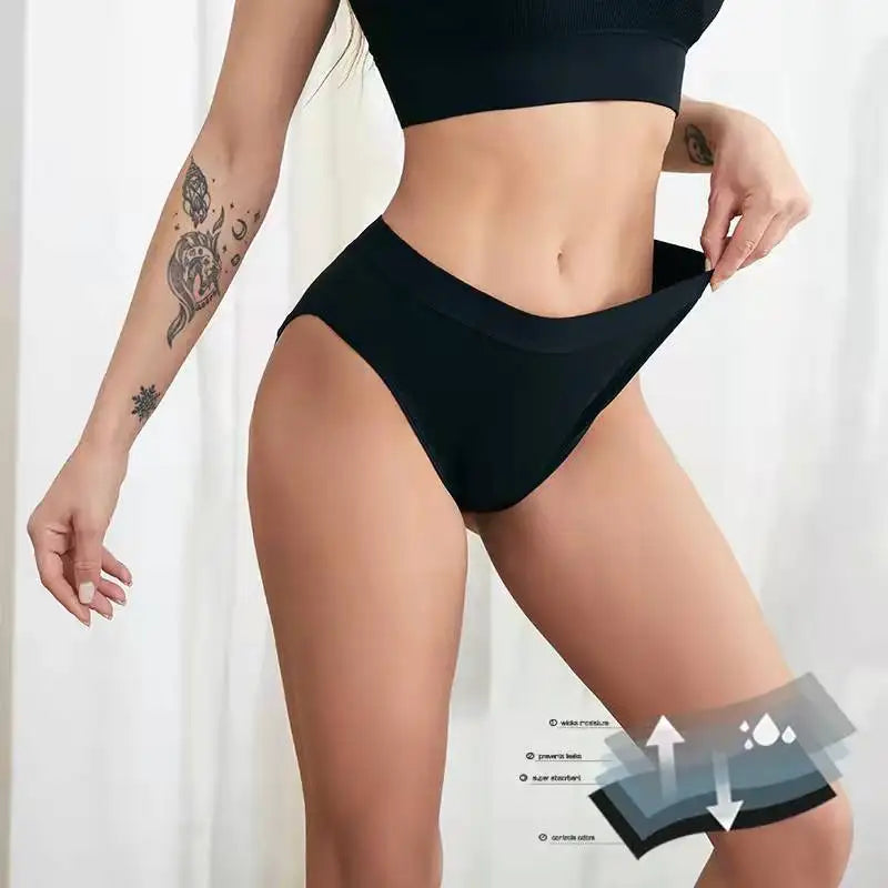 Ladies Organic Cotton Hipster for Period Panties 4-Layer High Waist Embroidered Logo Breathable Everyday Anti-Leakage Plain Dyed