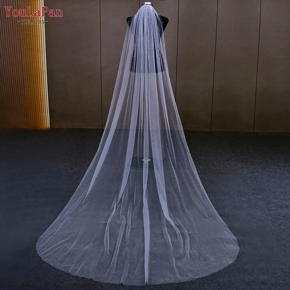 YouLaPan V188 Luxury Customized Bridal Veil Handsewn Full of Round Diamonds Trailing Bridal Veil Wedding Accessories