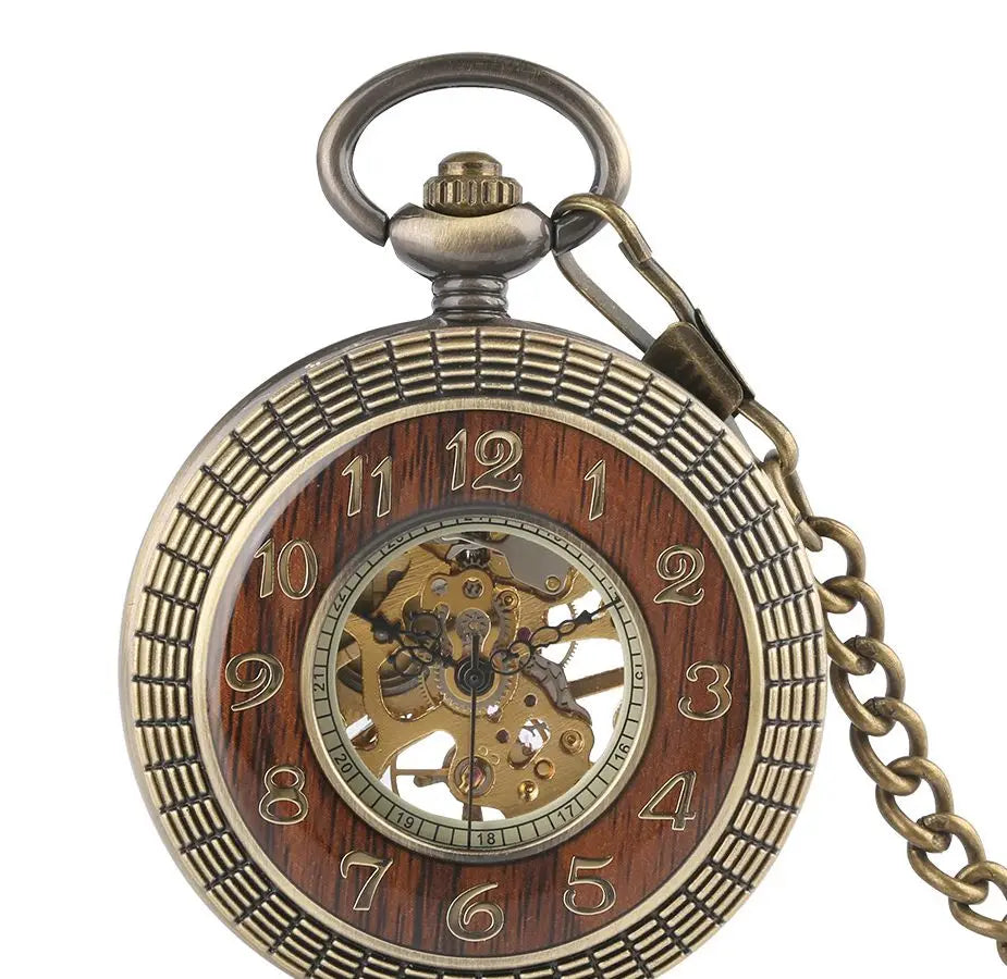 Manual Watches Key Chain Retro Wood Roman Mechanical Pocket Watches