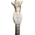 Sexy Silver Crystal Fringes Stage Jazz Latin Dance Dress Stage Costume Backless Birthday Banquet Dress Women Club Prom Dresses