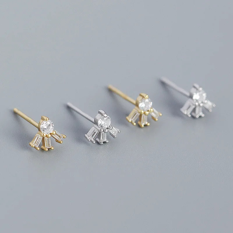 Fashion Minimalist 925 Sterling Silver Beautiful Cute baguette Diamond Women Statement Stud Earrings