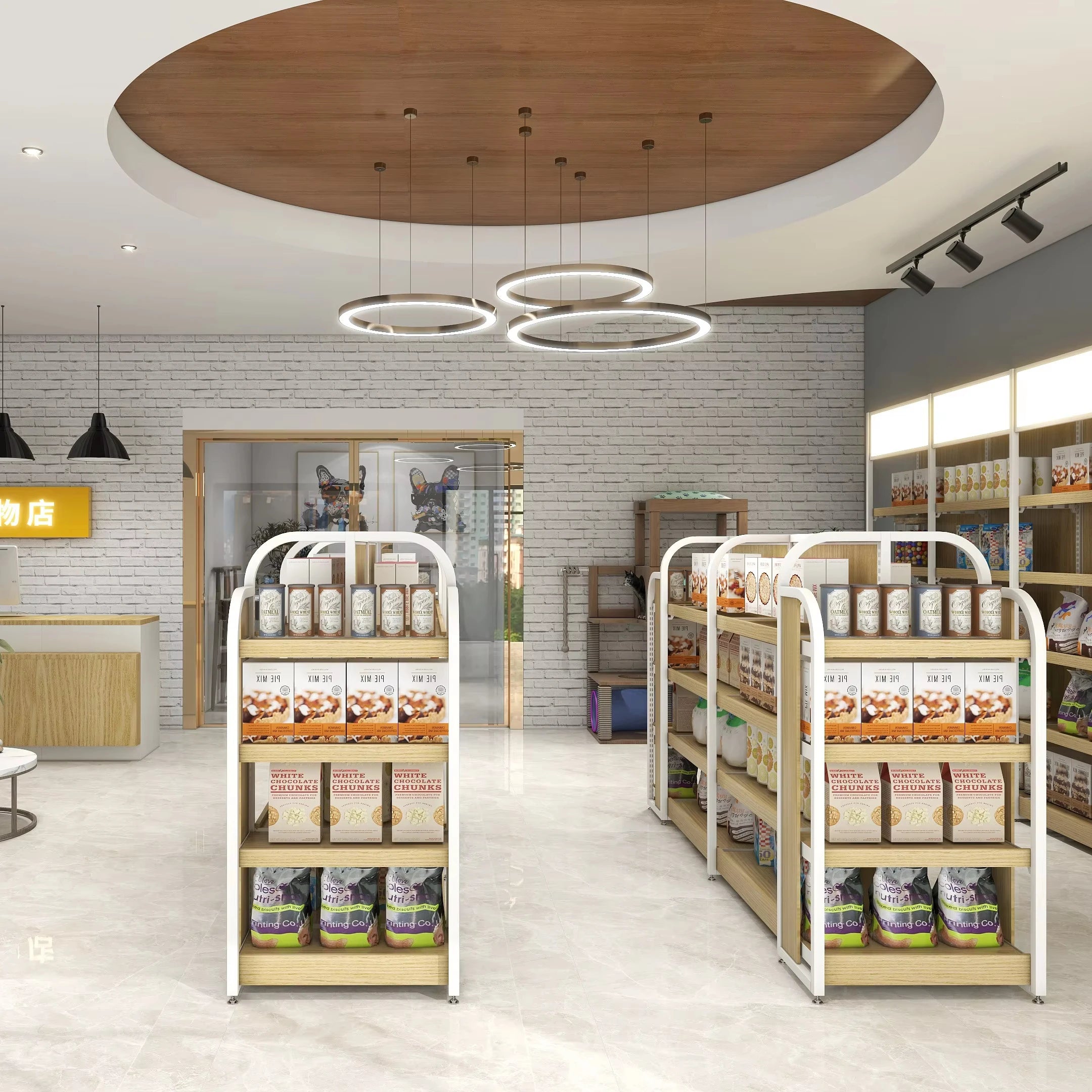 RD-38# Double-Sided Acrylic and Wood Arch-Shaped Multicamadas RZ Storage and Display Estante for Supermarket Use