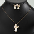 GT High Quality 3D Fritillary Butterfly 18k Stainless Steel Chain Pearl Shell Necklace Earrings Studs Set for Birthday Gift Wome