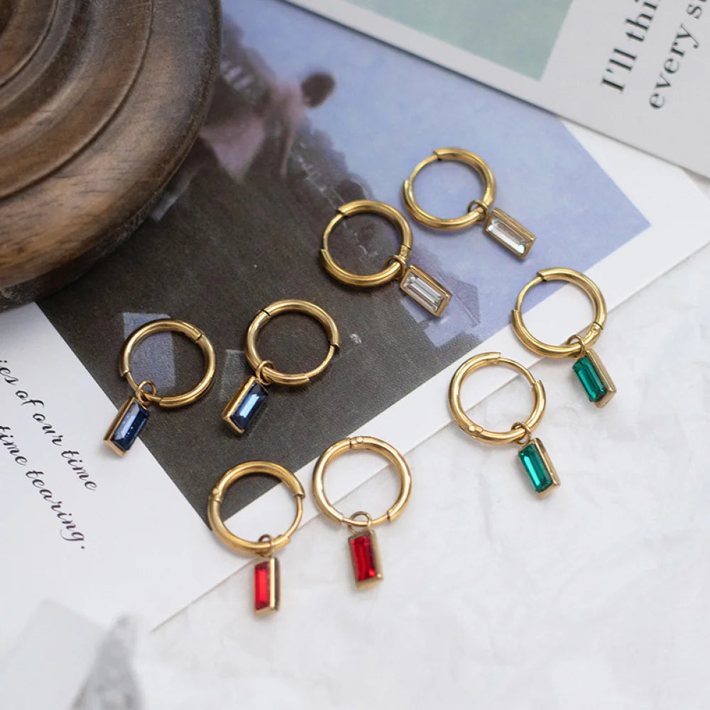 Vintage Jewelry Emerald Rectangle Pendant Gold Plated Zirconia Colorful Women'S Drop Dangle Earrings