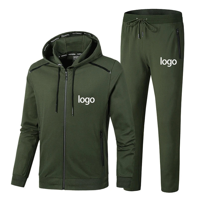 Autumn Men's Custom Logo Track Suit with Hood Solid Pattern Polyester/Cotton Plain Dyed Techniques
