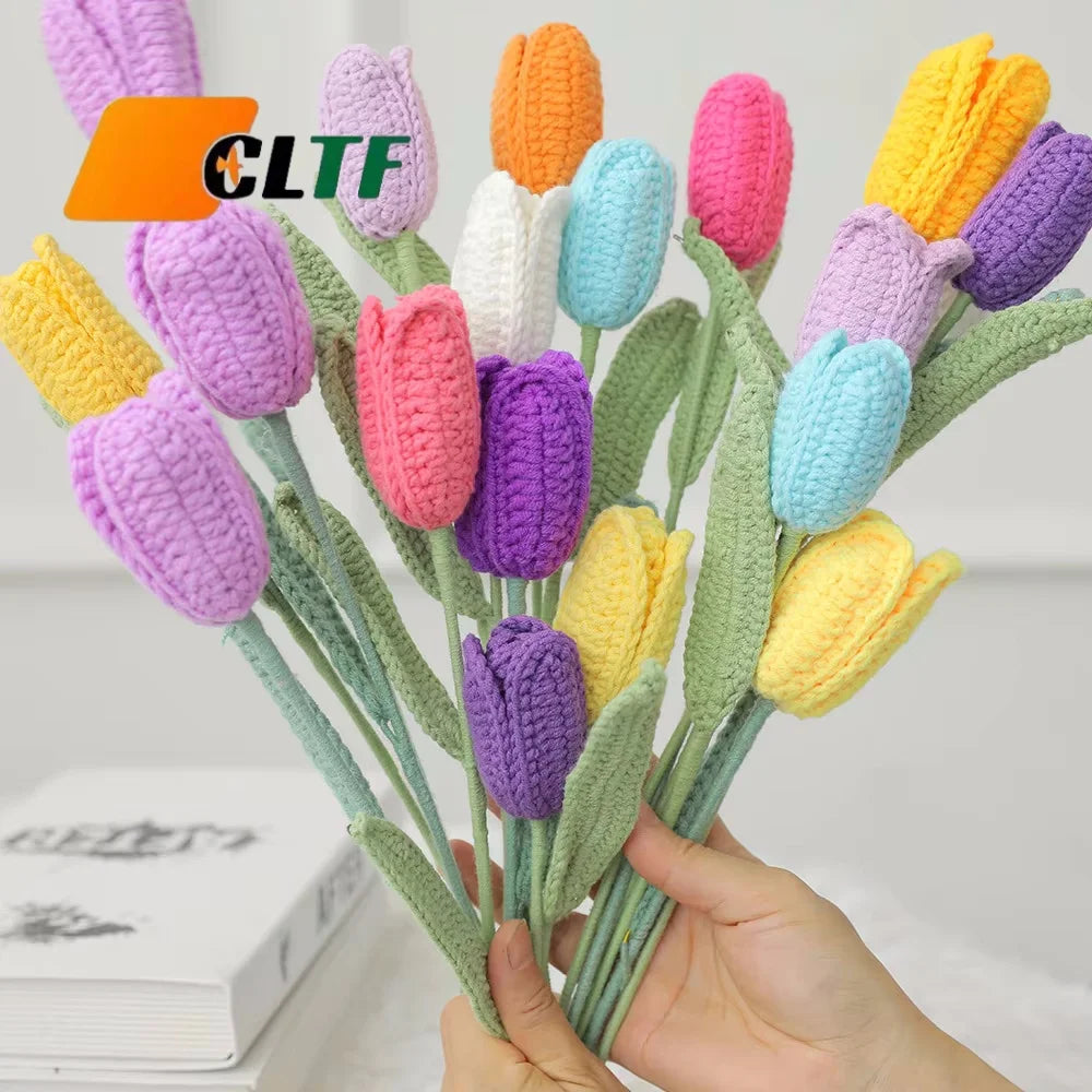 Handmade Single Woven Knitting Knitted Crochet Flowers Crochet Tulips Christmas Mothers Valentine's Day Gifts 2026 Home Decor
