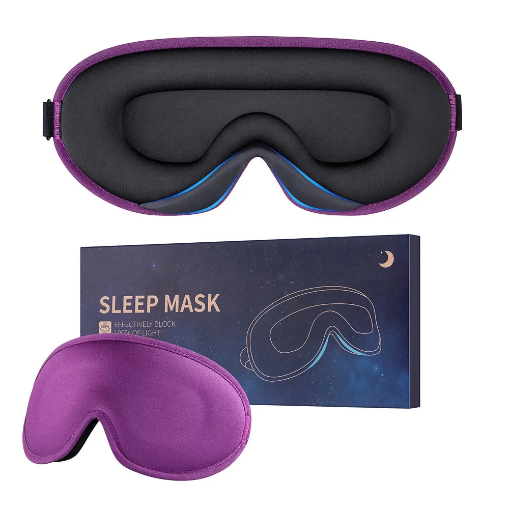 100% Blackout Satin Silk Super Soft Eye Mask Elastic Adjustable 3D Contoured Ear Protection for Comfortable Sleep Travel Size